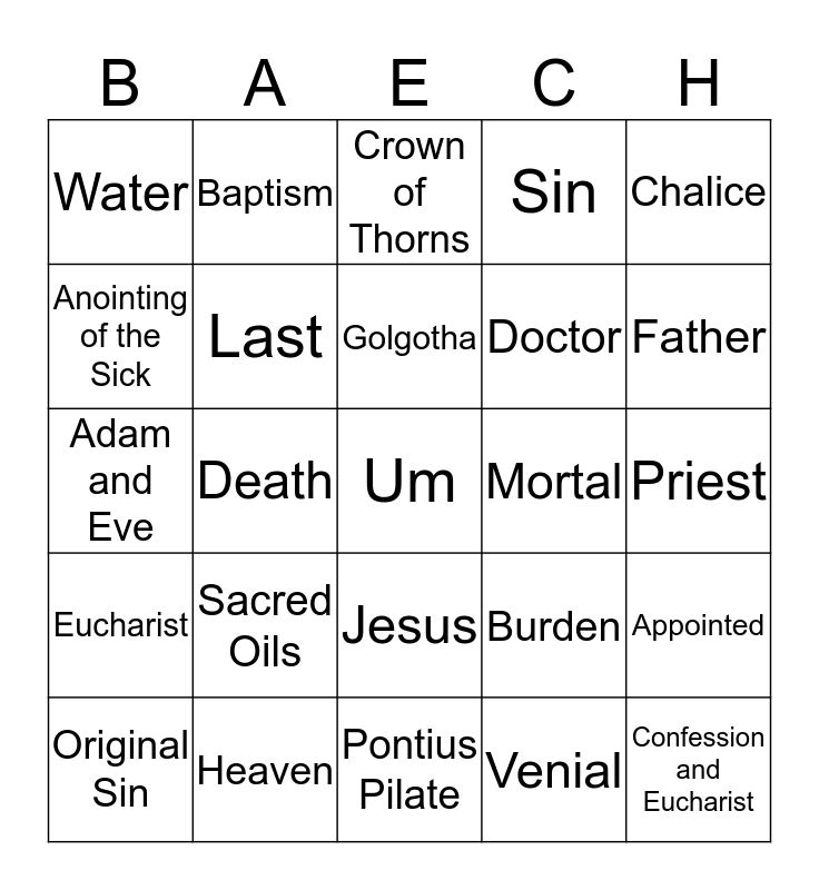 Sacraments Bingo Card