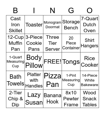 Bridal Shower Bingo Card