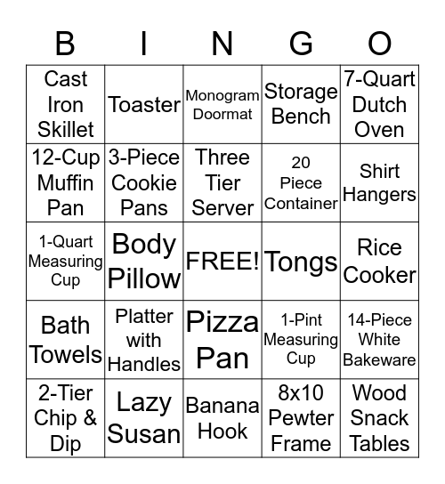 Bridal Shower Bingo Card