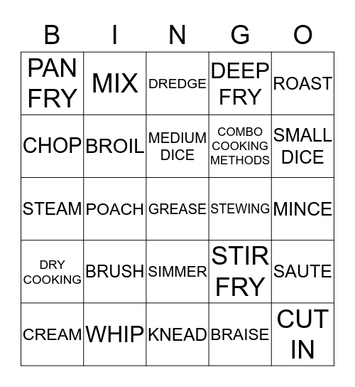 COOKING TERMS Bingo Card