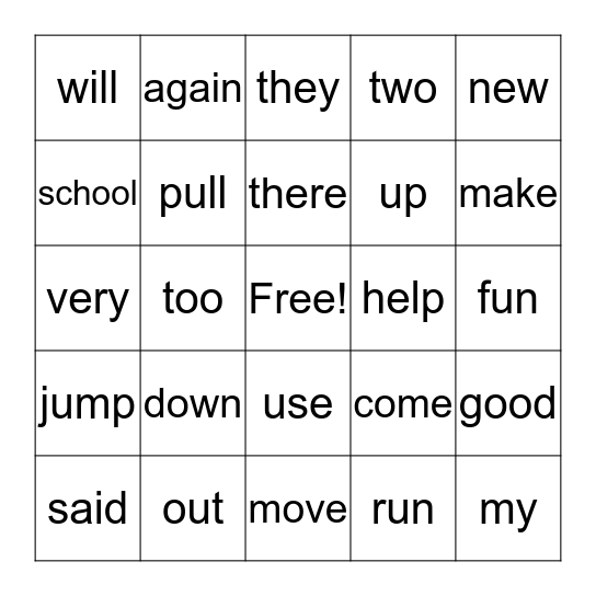 1st grade Unit 1 Bingo Card
