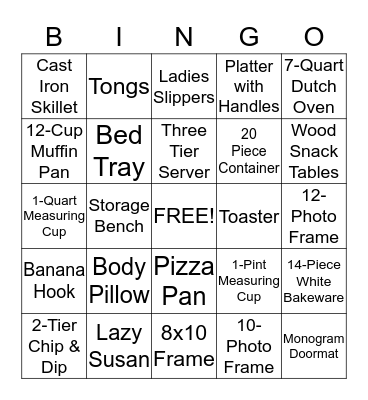 Julie's Bridal Shower Bingo Card