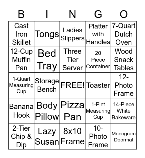 Julie's Bridal Shower Bingo Card