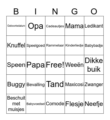 Baby shower Bingo Card