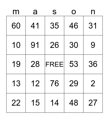 mason's birthday party Bingo Card