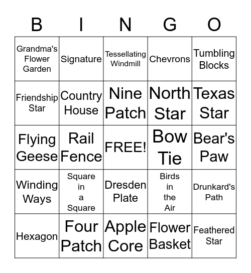 Quilt Block Bingo Card