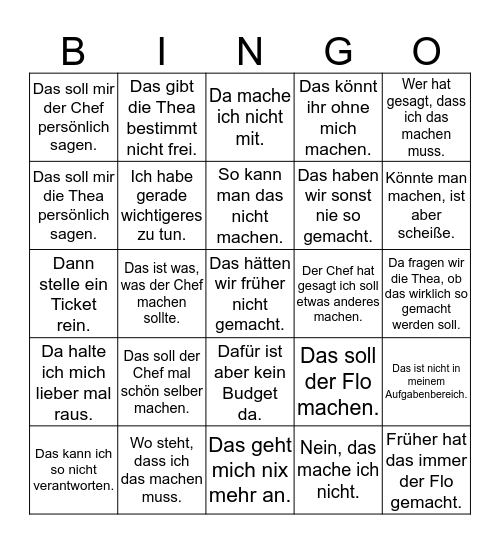 Arbeitsverweigerung Bingo Card