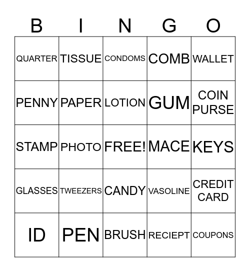 WHATS IN YOUR PURSE Bingo Card