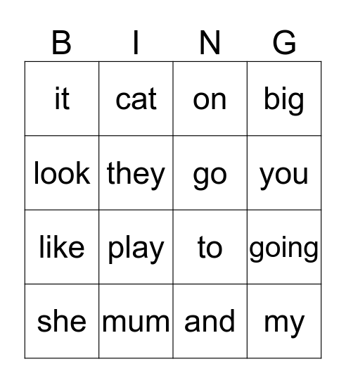 High Frequency Words Bingo 1 Bingo Card