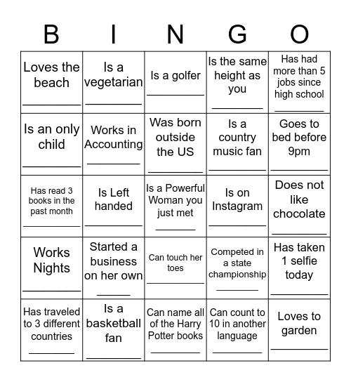 Card #2: Your Name _________            Find a Powerful Woman Who (write her name) Bingo Card