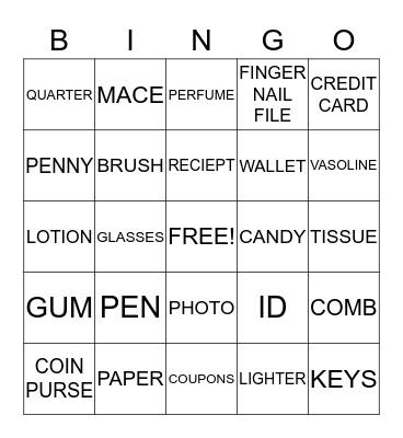 WHATS IN YOUR PURSE Bingo Card