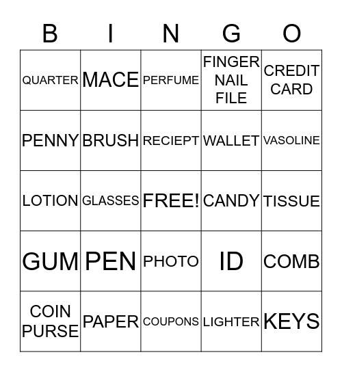 WHATS IN YOUR PURSE Bingo Card