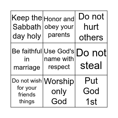 Obedience Bingo Card