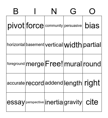 Bingo Weeks 6, 7, 8 Bingo Card