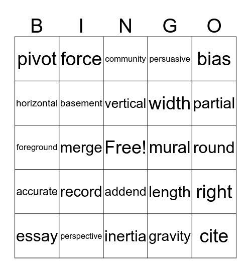 Bingo Weeks 6, 7, 8 Bingo Card