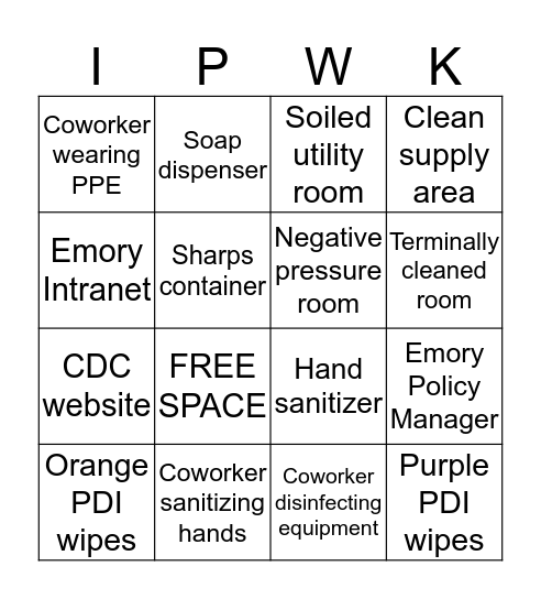 Infection Prevention Week Bingo Card