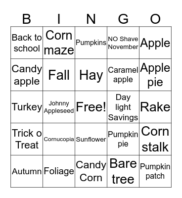 Fall Bingo Card