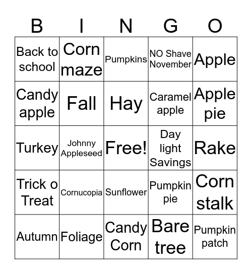 Fall Bingo Card