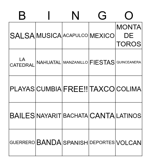 MEXICO BINGO Card