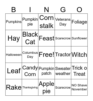 Fall Bingo Card