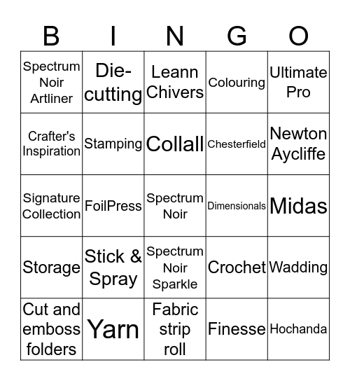 Craftaganza 2018 Bingo Card
