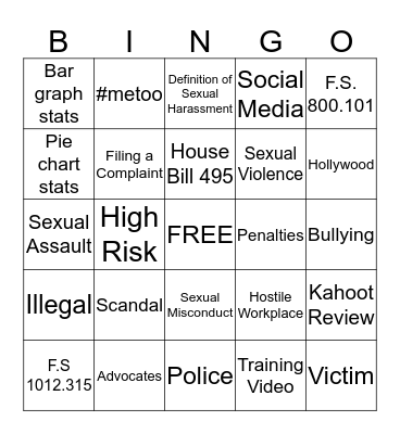 Sexual Harassment in the Workplace Bingo Card