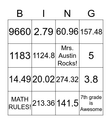 Customary System to Metric System Bingo Card