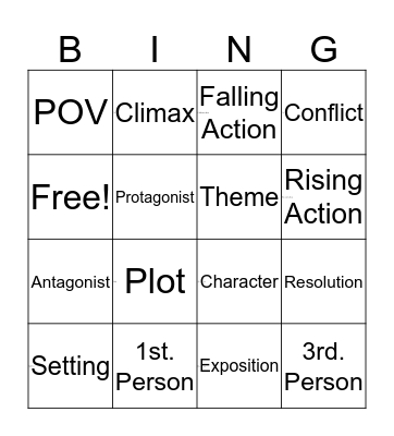 Elements of Literature Bingo Card