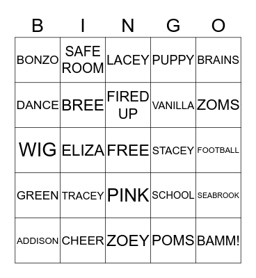 ZOMBIES BINGO Card