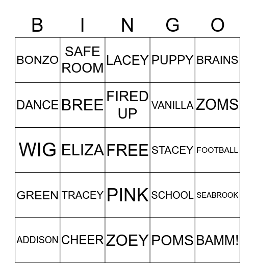 ZOMBIES BINGO Card