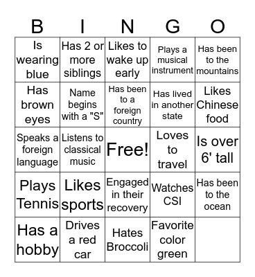 Reducing Relapse Bingo Card