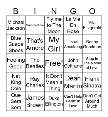 Musical Bingo Card