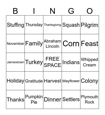 T H A N K S G I V I N G Bingo Card