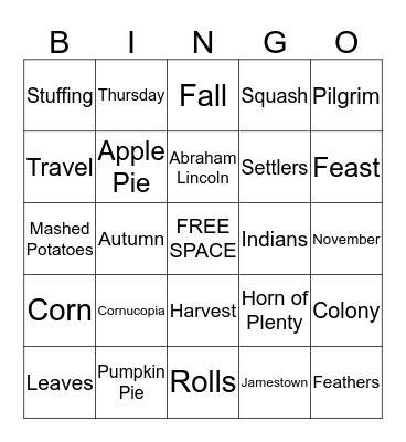 T H A N K S G I V I N G Bingo Card