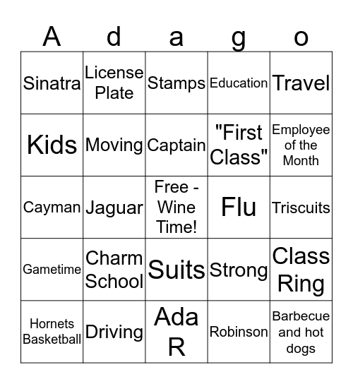 Ada-go! Bingo Card