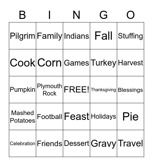 THANKSGIVING Bingo Card