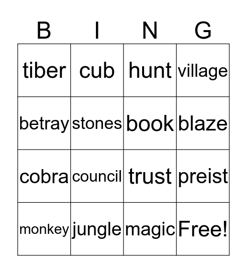 Jungle Book Bingo Card