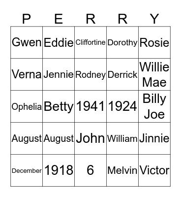 Perry Bingo Card