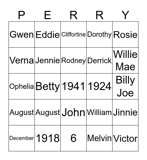 Perry Bingo Card