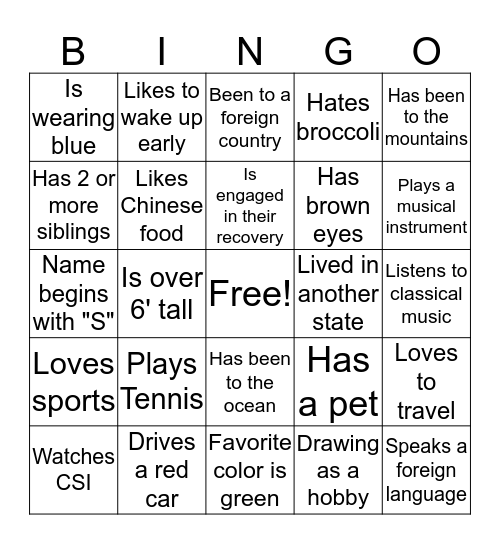 Know Your Neighbor Bingo Card