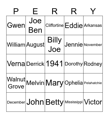 Perry Bingo Card