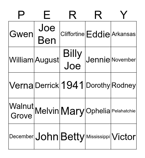Perry Bingo Card