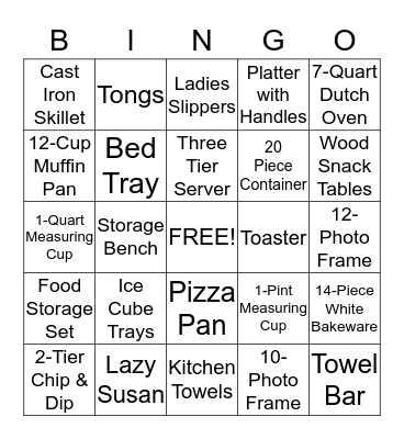Julie's Bridal Shower Bingo Card