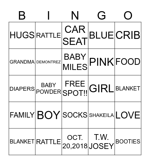 GENDER REVEAL Bingo Card