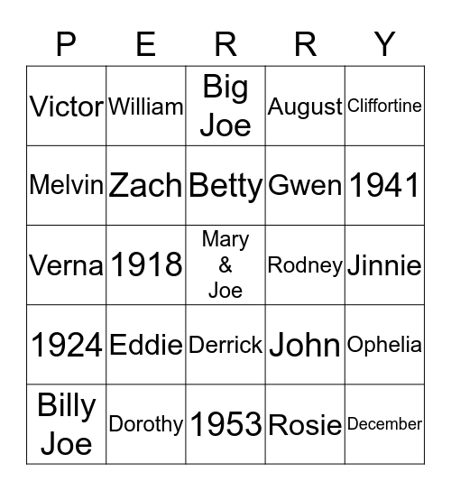 Perry Bingo Card