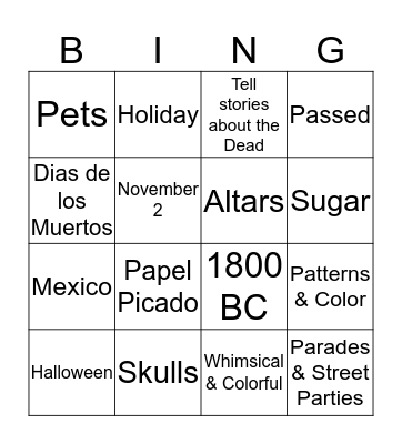 Day of the Dead Bingo Card