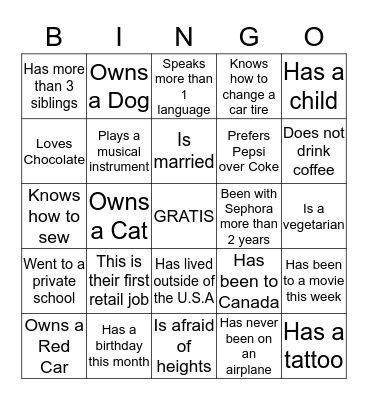 Get to Know You Bingo Card