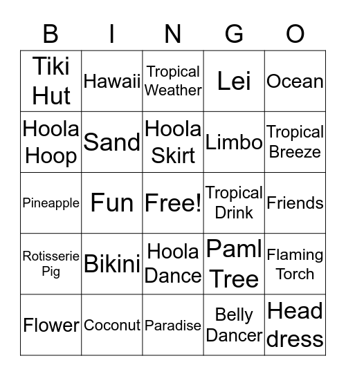 LUAU BINGO Card