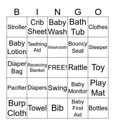 Whitney's Baby Shower Bingo Card