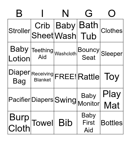 Whitney's Baby Shower Bingo Card